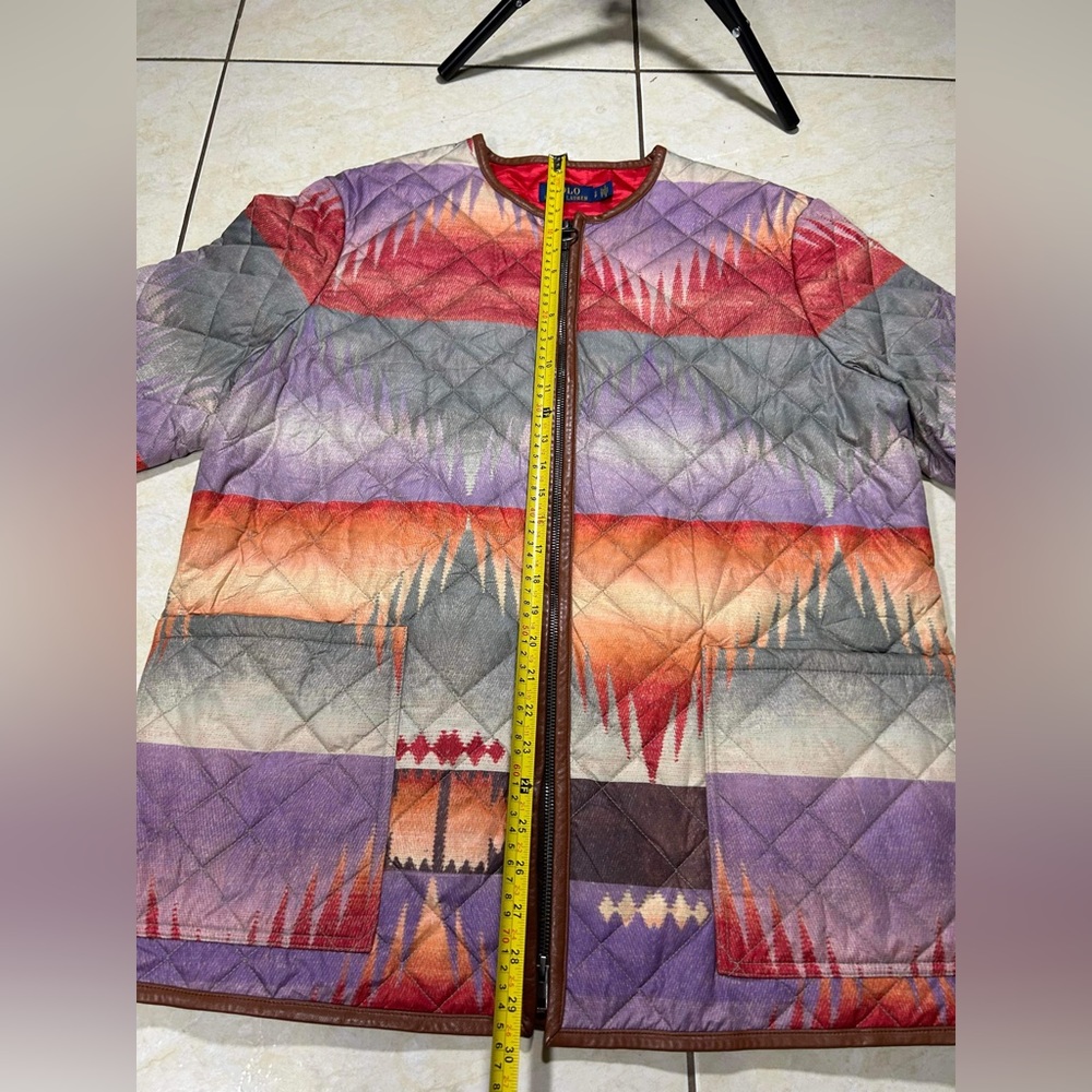 DAMAGE Polo Ralph Lauren Quilted Leather Trim Southwest Aztec Multi Color Jacket - Picture 4 of 12